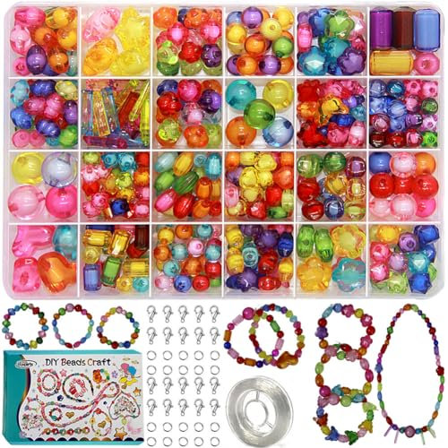 Perlen Zum Auffädeln Kinder ab 4 24 Farben Perlen für Armbänder Kinder DIY Freundschafts Armbänder Halsketten Perlen Set Inklusive Anleitung und Armband Schnur Elastisch Armband Perlen Set Kinder