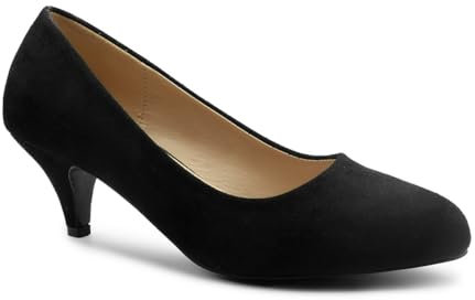 Womens Ladies Low Heel Court Shoes Comfort Pumps Smart Office Formal Work Party Wedding Occasion Heeled Court Heels Slip On Shoes Black Faux Suede