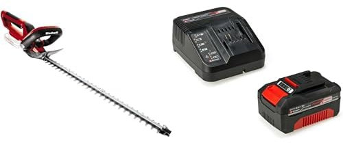 Einhell 3410502 Cortasetos (18 V, largo de corte 55 cm, sin batería) rojo + 4512042 Kit con Cargador y batería de repuest, tiempo de carga: 60 Minutos
