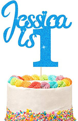 1st Birthday Cake Topper | Personalised 1 2 3 Cake Topper | Happy Birthday Decorations | Double Sided Glitter Card Any Name Age Customized - Multicolour Glitter Cake Decoration(Blue)