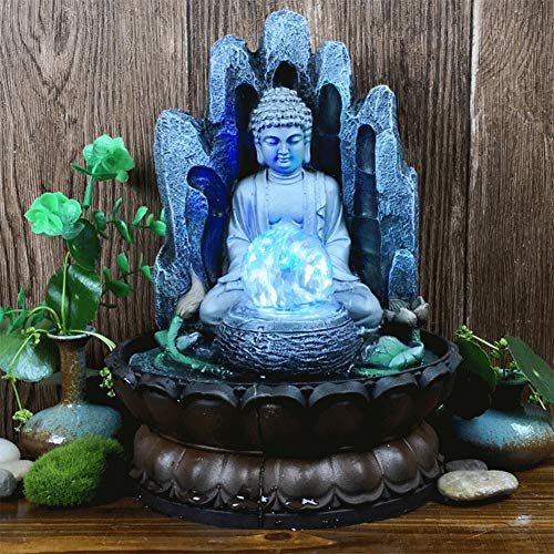 1994 Fontana da Tavolo Zen, Unica Forma a Buddha Fontana da Tavolo Fontana di Roccia Decorazione Resina Home Office Ornamento da Tavolo con Luce(Spina UE)