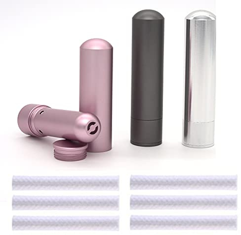 3 Essential Oil Aromatherapy Inhalers with Cotton Wicks – Multi-Color – Empty Reusable Nasal Inhaler Tubes Made of Medical-Grade Aluminum – Travel Friendly Personal Diffusers for Stress Anxiety Relief
