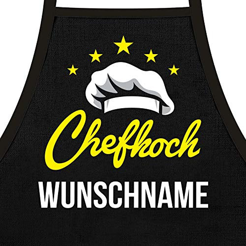 Shirtoo Kochschürze Chefkoch Wunschname – persönliches Geschenk als Küchen Schürze oder Grillschürze für Männer