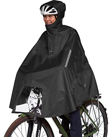 Tatonka Bike Poncho S - Wasserdichter Fahrrad-Poncho mit Kapuze, Sichtfenster für das Fahrradlicht, Reflektoren und Eingriffen für die Hände - Größe S (black)