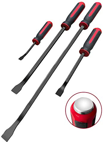 ROTATION Jeu de 4 leviers de biche avec poignée souple en plastique et têtes de frappe en métal, pied-de-biche et levier de montage, rouge