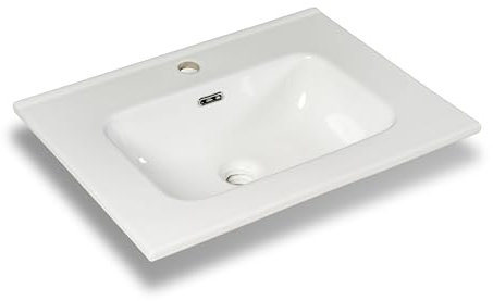 NORBE | Lavabo carré encastré en céramique | 60 x 46 cm | Évier de soutien design moderne | Finition blanche brillante | Lave-mains sans bonde| Bassin sanitaire de salle de bain (baignoire carrée, 60