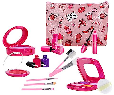 Goodream Kleine Mädchen Geschenke Pretend Play Makeup Spielzeug Schminke Set für Alter 3 4 5 6-8 Kinder Prinzessin Nichte Enkeltochter Geburtstag Valentinstag (Gefälschte Kosmetik 15pcs Kits)