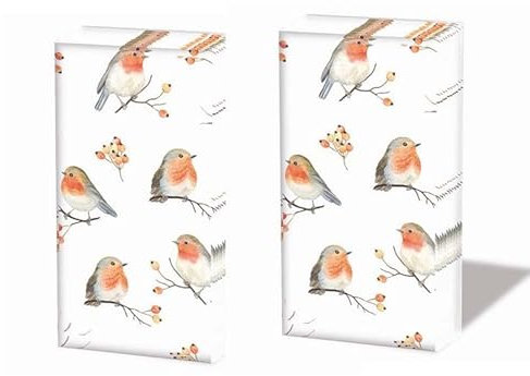 Ambiente 20 einzelne Taschentücher Tiermotive Rotkehlchen. 2 Packungen mit 10 Papiertaschentüchern, 4-lagig, biologisch abbaubar, Geschenk
