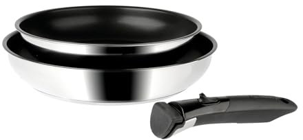 Sitram 713508 Lot de 2 Poêles Inox Gamme SITRAMOVIBLE ARPEGE Ø 24-28 cm H 5-6 cm - Revêtement intérieur noir sans PFOA - manche amovible SITRAMOVIBLE - Tous feux dont induction