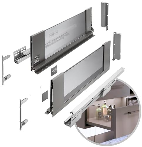 GTV - AXIS PRO Drawer System | Drawer with Glass Sides | Drawer System | Height 167 mm Length 350 mm | Anthracite with Smoked Glass