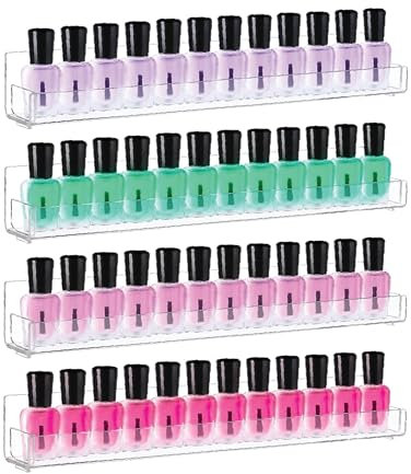 velvet london Nail Polish Organizer Shelves, Wall Mounted Clear Nail Polish Wall Rack, Acrylic Display Stand with Anti-slip End Inserts for Essential Cosmetic Storage Perfume Holder (4)