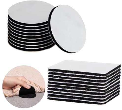 20 Pairs Rug Gripper, Carpet Grippers for Rugs on Top of Carpet, Hook and Loop Rug Pads Non Curl Reusable, Carpet Stickers for Rugs, Anti Slip, for Laminate Floor and Wooden Floors-Square&Round
