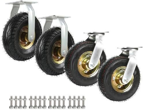 4pcs Wheelbarrow Tires Pneumatic Wheel, Heavy Duty Industrial Casters Steel Plate Rubber Wheel, Ø15/20/25cm, Double Ball Bearing, Replacement Casters For Furniture And Tools(2 Fixed+2 Swivel,25cm)