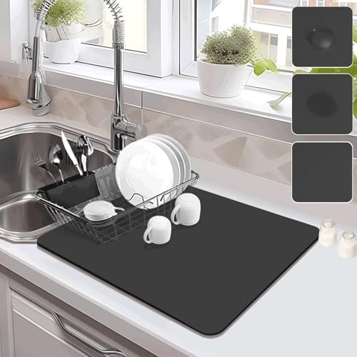 JAONLD Alfombrilla Escurreplatos,40 * 50 cm Alfombrilla Fregadero Cocina Plegable,Súper Absorbente Alfombrilla Secado de Platos Alfombrilla Cafetera para Encimeras de Cocina,Cafeteras(Gris oscuro)