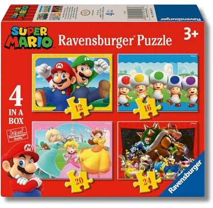 Ravensburger - Puzzle Bambini 4 Anni 4 in a box, Super Mario - Puzzle 4 Anni, Collezione Super Mario, Include 4 Puzzle 12-16-20-24 Pezzi Progressivi, Giochi Educativi, Idee Regalo