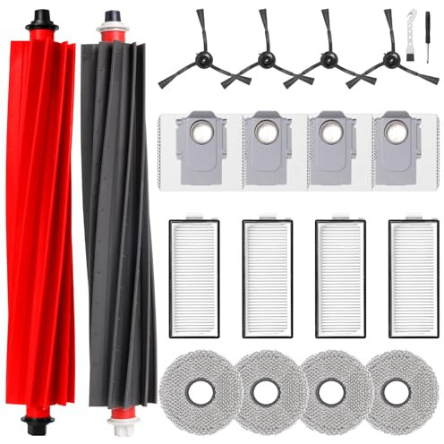 Kit d'accessoires pour aspirateur robot Roborock Qrevo Master/Qrevo Slim, 2 brosse principale, 4 filtres HEPA, 4 Chiffons, 4 sacs à poussière, 4 brosses latérales, 1 brosse de nettoyage, 1 tournevis