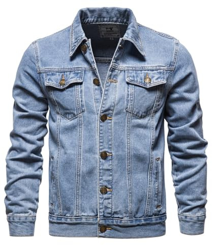 Btmpmcs Veste en Jean pour Hommes Jacket en Jean Vintage The Trucker Veste Denim Jacket Blouson Cowboy à la Mode Motard Décontractée Denim Rider Manteau de Moto Retro Outwear classique