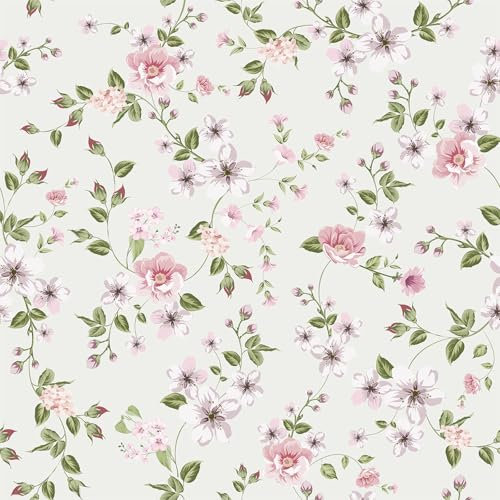 HPNIUB Watercolor Pink Floral Wallpaper, Peel and Stick Self-Adhesive Wall Stickers, Botanical Flower Wallpaper for Bathroom Bedroom Living Room Nursery Boho Home Decor(44 * 300cm)