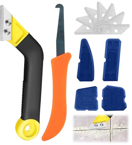 Fugenkratzer Fliesen, 13-teilig Fliesenfugen Entfernen mit Fugenglätter Abgewinkelter Fugenreiniger mit 7 Ersatzklingen Fliesenfugen-Handsäge für Reinigung Fliesenreinigung