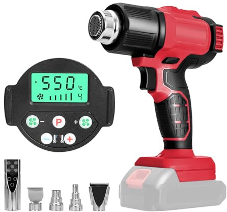 Trådlös värmepistol för Milwaukee 18 V-batteri, 50 °C-550 °C trådlös varmluftspistol med LCD-skärm och 5 munstycken, trådlös värmepistol för hantverk, svetsning, böjningsrör
