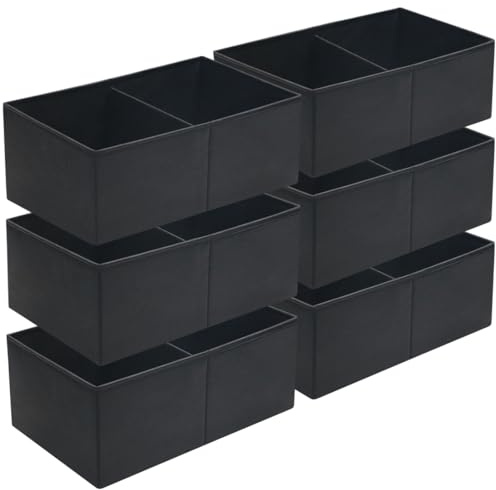 iwill CREATE PRO 6er-Set Schwarze Stoff-Aufbewahrungsboxen mit Trennwänden, 26x41,5x15,5cm faltbare Organizer-Boxen, umweltfreundliche Vliesstoff-Behälter für Schrank, Büro, unter dem Bett