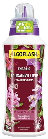 Algoflash Engrais Liquide Plantes méditérannéenes fleuries, Bougainvilliers et Lauriers roses, Utilisable en Agriculture Biologique, Bouchon Doseur Inclus - 500 mL