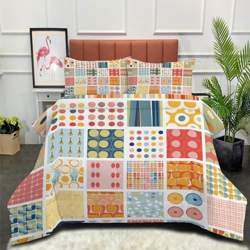 DLERFLOVR Edredón Nórdico Collage Geométrico – Relleno Nórdico 4 Estaciones Cuadrícula Infantil – Ultra Suave – Colcha AlternativoCama 150 Edredón Acolchado 220x240cm Rosa
