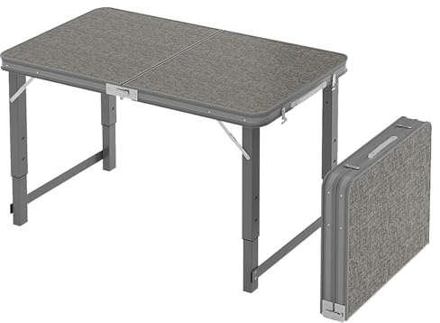 SXDQMX Table Pliante Camping, 3 Hauteurs Réglables avec Poignée de Transport, Table Pliante Exterieur pour Jardin, Pique-Nique et Fête(Gray,20x39x28 in(50x100x72 cm))