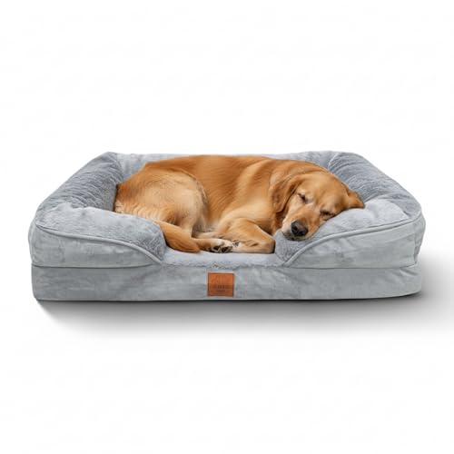 Ahiz Orthopedic Memory Foam Dog Bed, Medium (76x51x16.5 cm), Removable Washable Cover, Waterproof Liner, Non-Slip Base, Soft Sofa Style Pet Bed for Dogs & Cats, Grey