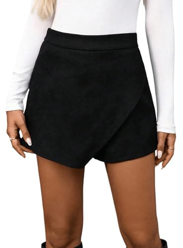 SOLY HUX Falda de pantalón para mujer, elegante, cintura alta, pantalones cortos asimétricos, falda de otoño, informal, falda envolvente, con cremallera, Negro , M