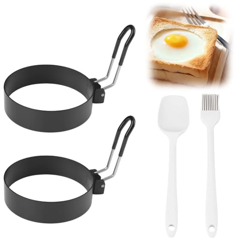 Anillos de Huevo Frito, 2 Piezas Moldes para Huevos Fritos, Molde de Huevo frito de Acero Inoxidable Molde para Tortitas con, para Huevos Fritos, Carne Frita a la Sartén, Tortitas