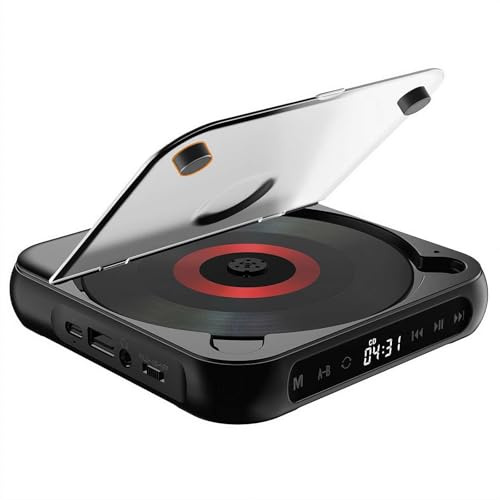 Reproductor de CD portátil con sonido Bluetooth Hi-Fi, batería recargable, compatible con CD/CD-Rw/Mp3, sin necesidad de enchufar (auriculares + orejeras) (negro)