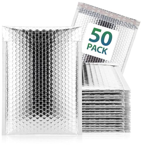 ForraFun 50 Pack Insulated Silver Thermal Bubble Mailers 8 x 11 in, Waterproof Metallic Foil Padded Envelopes, Self Adhesive Bubble Mailer Bags for Cold Shipping, Food, Perishables, Cosmetics