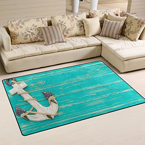 Use7 Teppich mit Anker-Motiv, Holz, rutschfest, für Wohnzimmer, Schlafzimmer, 100 x 150 cm