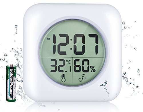 LXSZRPH Digital Bathroom Shower Clock, Large Waterproof Clock for Bathroom, Pool, Spa, Wall Mounted, Suction Cups, Table Standing, Temperature Humidity Display