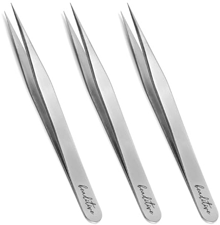Beaditive Pinzette ad alta precisione, confezione da 3, 11,9 cm, per cucito, perline e artigianato fai da te, set di pinzette per gioielli non seghettate con punte sottili, pinzette per hobby in