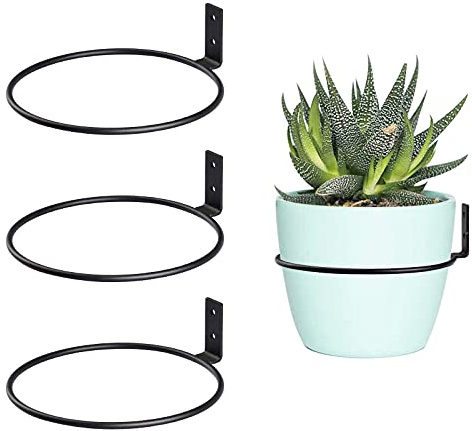 TreeLen 6 inch Flower Pot Holders for Outside,3 Pack Heavy Duty Flower Pot Ring Wall Bracket for Plant Pots Indoor Outdoor,Black