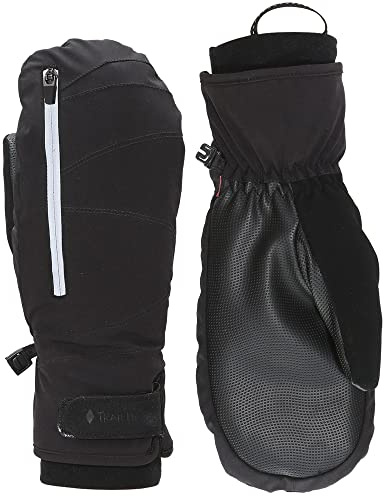 TrailHeads Convertible Winter Mittens for Women – Zip Open Fingerless Mitts with Primaloft Insulation, Recycled Materials & Reflective Trim, Black Mittens for Skiing, Snowboarding & Outdoor Workouts