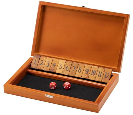 Crobyi Shut The Box Dice Game with 12 Numbers and Lid, Wooden Classic Board Game with 4 Dice, Gift Package & Game Rules, Close The Box Game for Kids, Adults, Family, Classroom, Home & Pub