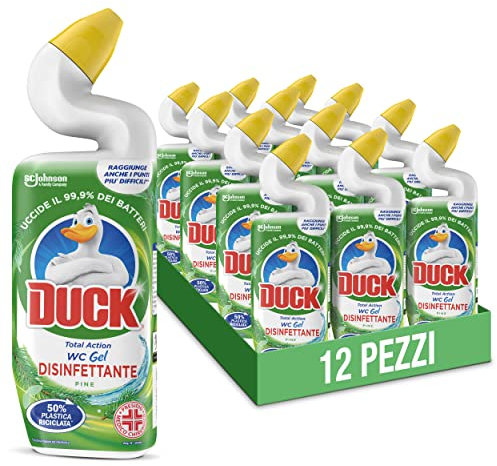 Duck WC Gel Disinfettante - Liquido per WC, Uccide fino al 99,9% dei batteri, Fragranza Pine, Formato Scorta da 12 pezzi