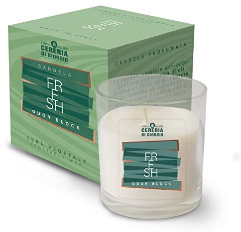 Candela cera vegatale vegana in bicchiere con astuccio Odor Block - Fresh- Cereria di Giorgio