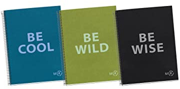 Miquelrius - Pack 3 Cuadernos A4 de Papel Reciclado, 80 Hojas 90 g/m², Libretas Cuadriculadas 5x5 mm, 1 Franja de Color, 4 Taladros para Archivar, Vuelta al Cole