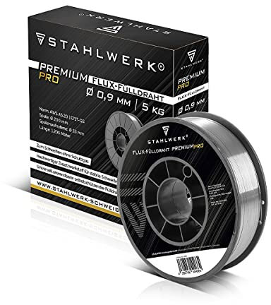 STAHLWERK FLUX Fil fourré - E71T-GS 0,9 mm, bobine de fil de 5 kg D200, bobine de fil pour mandrin de 50 mm, fil de soudage premium, matériau d'apport, fil de soudage universel, fil fourré électrode