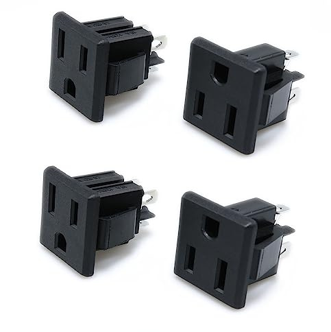 Dookoe Black US Type Industrial Plugs AC 125V 15A Panel Mount Sockets Outlet Power Sockets-4PCS