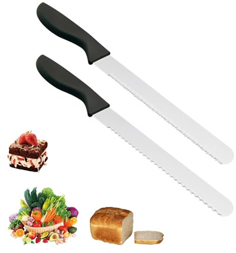ZSMJAER Coltello Seghettato Per Pane Torte, Coltello Pane Professionale, Nero e Acciaio, Coltello Filettare 20 cm, Coltello Perfetto Su Ogni Tipo Di Alimento, Pane, Verdure, Frutta e Carne