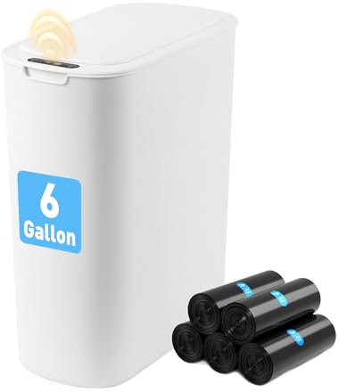 FRESHLIX Automatic Motion Sensor Bathroom Trash Can with Lid, 5 Gallon Touchless Trash Bin, Smart Electric Narrow Waterproof Garbage Bin for Toilet, Office, Rv, Bedroom, Living Room