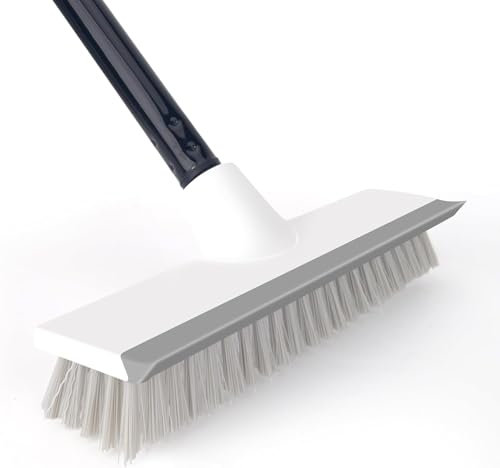 Deck Cleaning Brush 2 in 1 Scrape Brush with Long Handle,120 cm Floor Scrubber Broom for Patio, Garage, Swimming Pool,Concrete Cleaning Stiff Bristles Push Broom