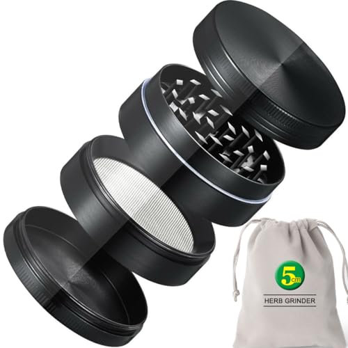 Antonki Pollen Grinder Crusher für Spice, Gewürze, Kaffee 4-teiliges Set mit Pollen Scraper (Nickel-Schwarz) - 5 cm