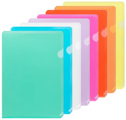 NOTEZMATE Lot de 16 chemises A4 en plastique transparent, 8 couleurs, pochettes en plastique A4 ouvertes sur le dessus et sur le côté, pochettes de protection pour dossiers, couverture de documents