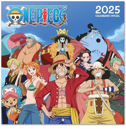 Grupo Erik: Calendario One Piece 2025 da Muro, 12 mesi in spagnolo e portoghese, 30x30cm FSC + Poster in Regalo, Calendario 2025 da parete, Calendario Anime 2025